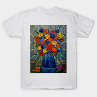 A stunning painting of some mixed flowers in a glass vase T-Shirt